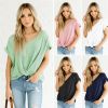 nadasha wome's keyhole short sleeves tie knot loose casual tops